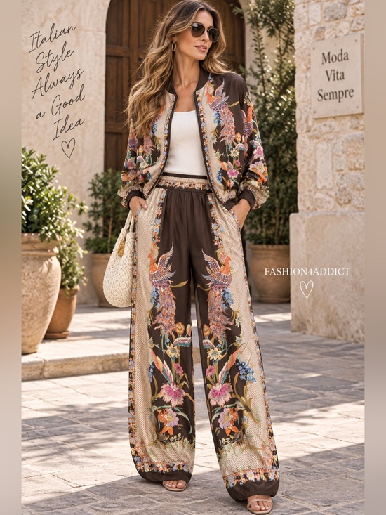 Pants - E46. From Italy 🇮🇹 Satin floral two piece set